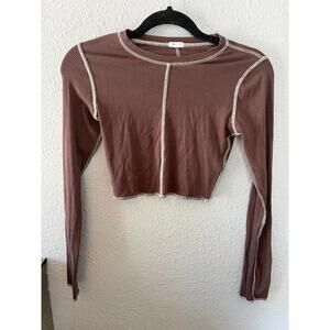 Garage green ribbed long sleeve cropped size XS